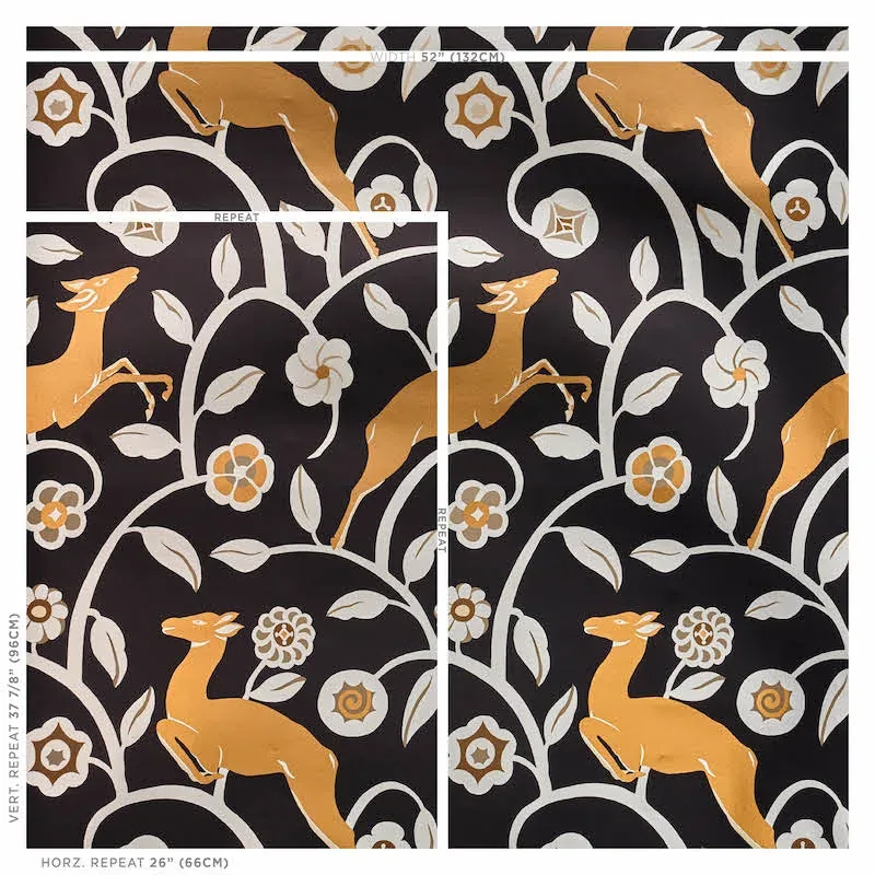 LES GAZELLES AU BOIS VINYL NOIR Schumacher Wallpaper wallpaper - SKU 5010140