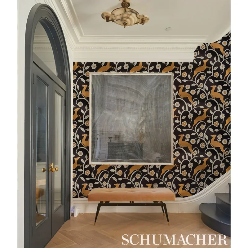 LES GAZELLES AU BOIS VINYL NOIR Schumacher Wallpaper wallpaper - SKU 5010140
