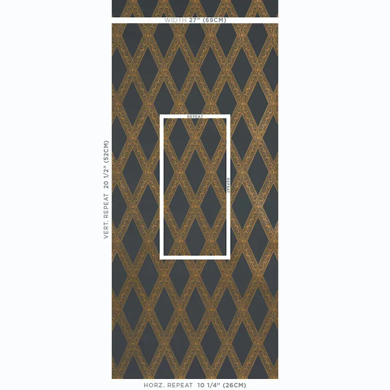 LES LOSANGES TOILE GOLD ON BLACK Schumacher Wallpaper wallpaper - SKU 5011362