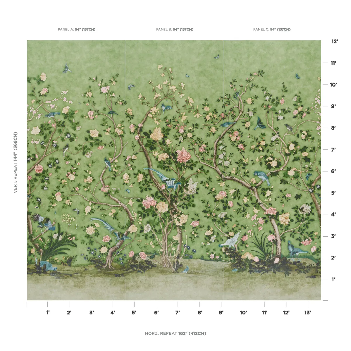 LES OISEAUX PANEL SET APPLE GREEN Schumacher Wallpaper wallpaper - SKU 5015153