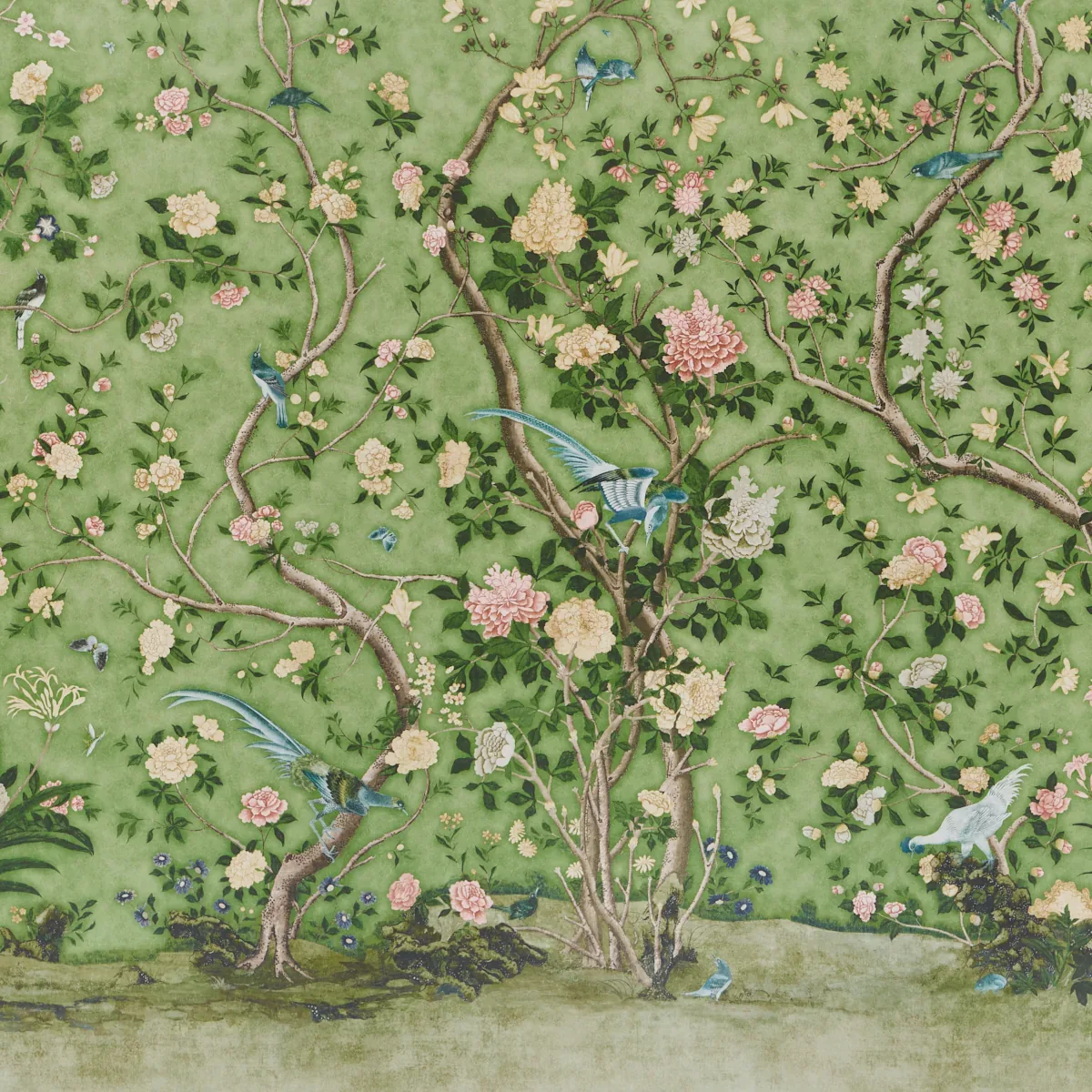 LES OISEAUX PANEL SET APPLE GREEN Schumacher Wallpaper wallpaper - SKU 5015153