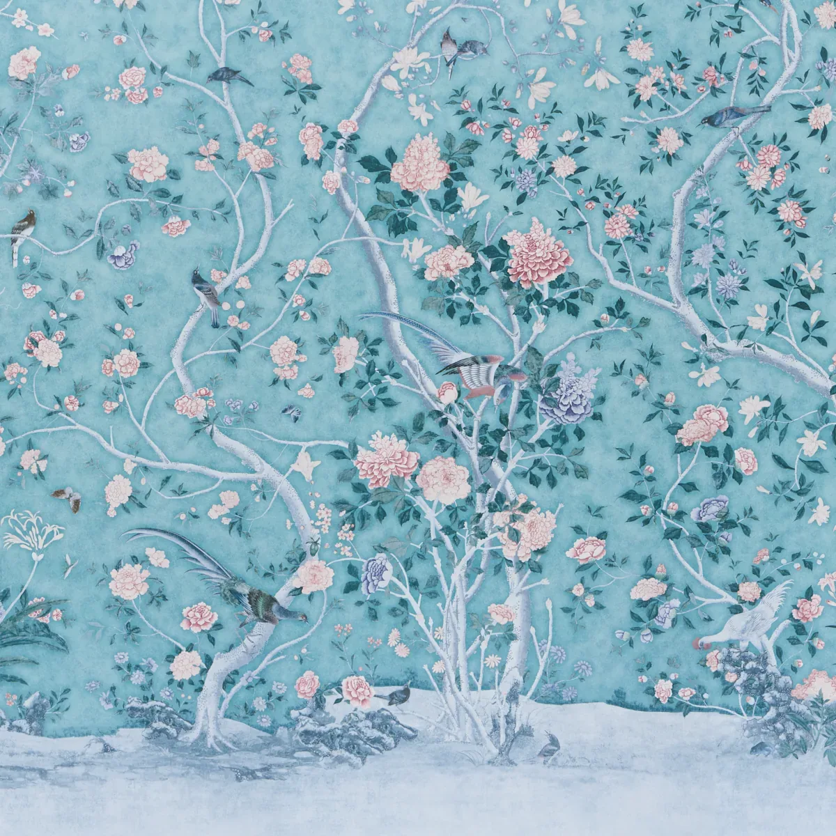 LES OISEAUX PANEL SET - BLUE TURQUOISE Schumacher Wallpaper LES OISEAUX PANEL SET BLUE TURQUOISE Schumacher Wallpaper wallpaper - SKU 5015156
