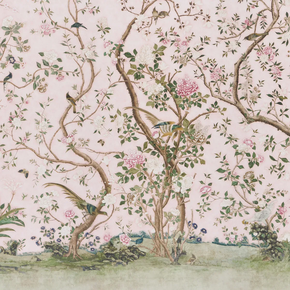 LES OISEAUX PANEL SET - BLUSH Schumacher Wallpaper | Wallpap LES OISEAUX PANEL SET BLUSH Schumacher Wallpaper wallpaper - SKU 5015154