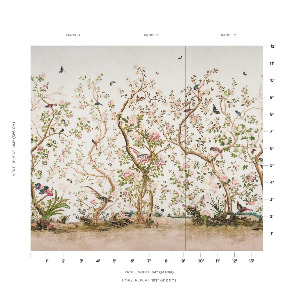 LES OISEAUX PANEL SET IVORY Schumacher Wallpaper wallpaper - SKU 5015151