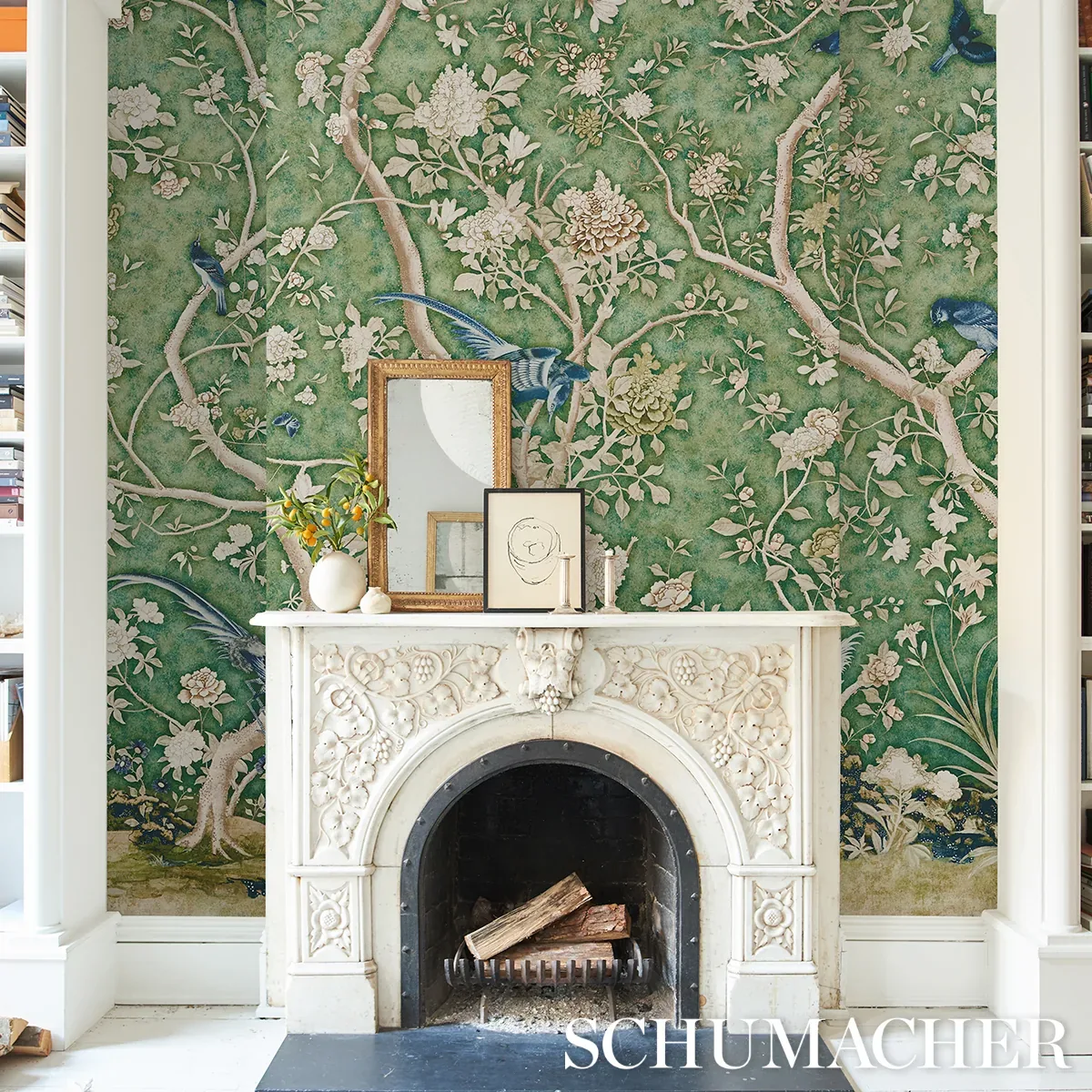 LES OISEAUX PANEL SET JADE Schumacher Wallpaper wallpaper - SKU 5015152