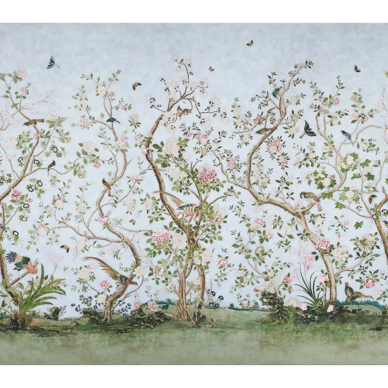 Schumacher LES OISEAUX PANEL SET wallpaper, color SKY, SKU 5015150