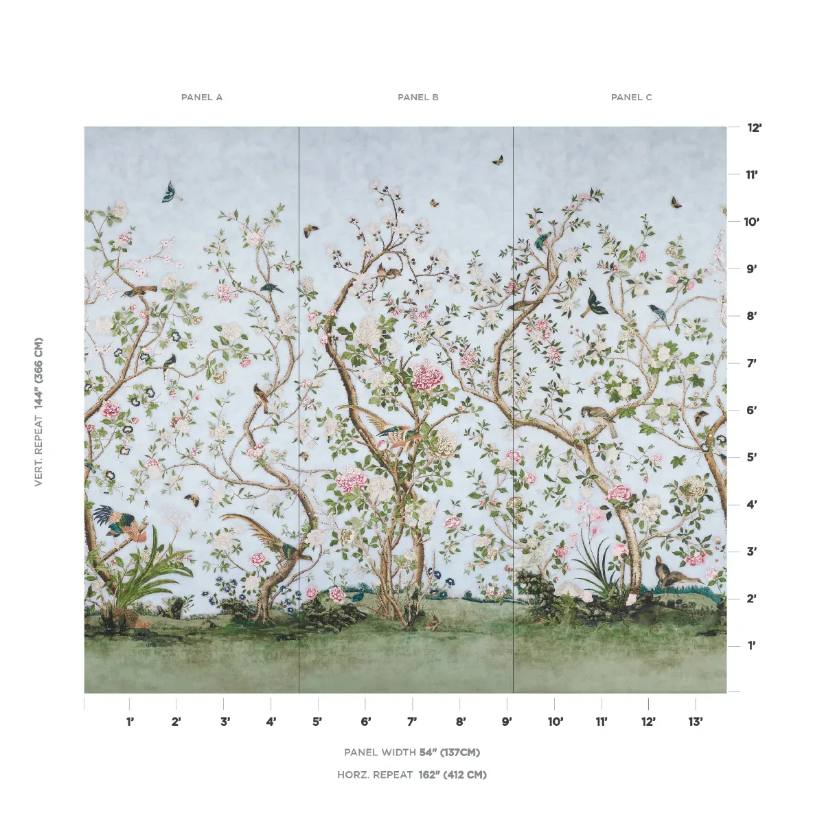 LES OISEAUX PANEL SET SKY Schumacher Wallpaper wallpaper - SKU 5015150