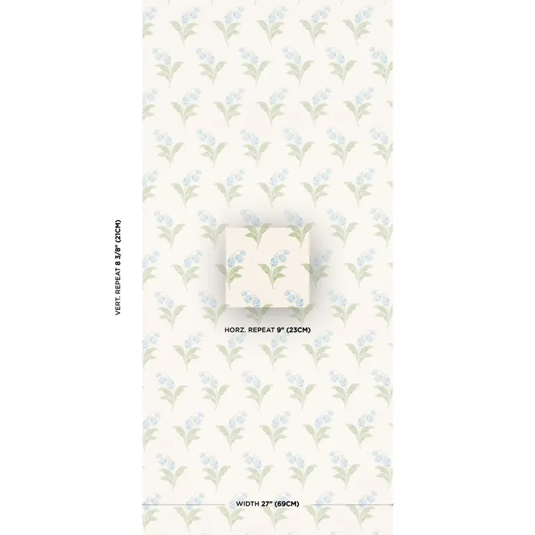 Schumacher LILY OF THE VALLEY wallpaper, color BLUEBELL, SKU 5016280