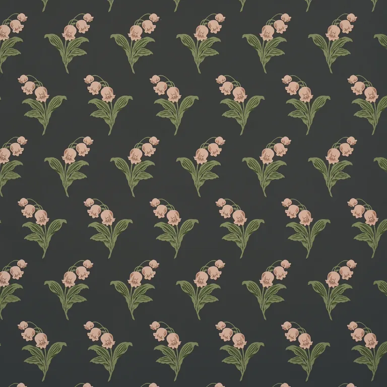 Schumacher LILY OF THE VALLEY wallpaper, color MIDNIGHT, SKU 5016282