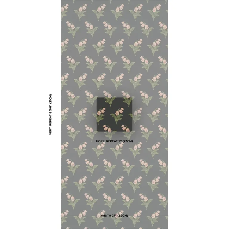 Schumacher LILY OF THE VALLEY wallpaper, color MIDNIGHT, SKU 5016282