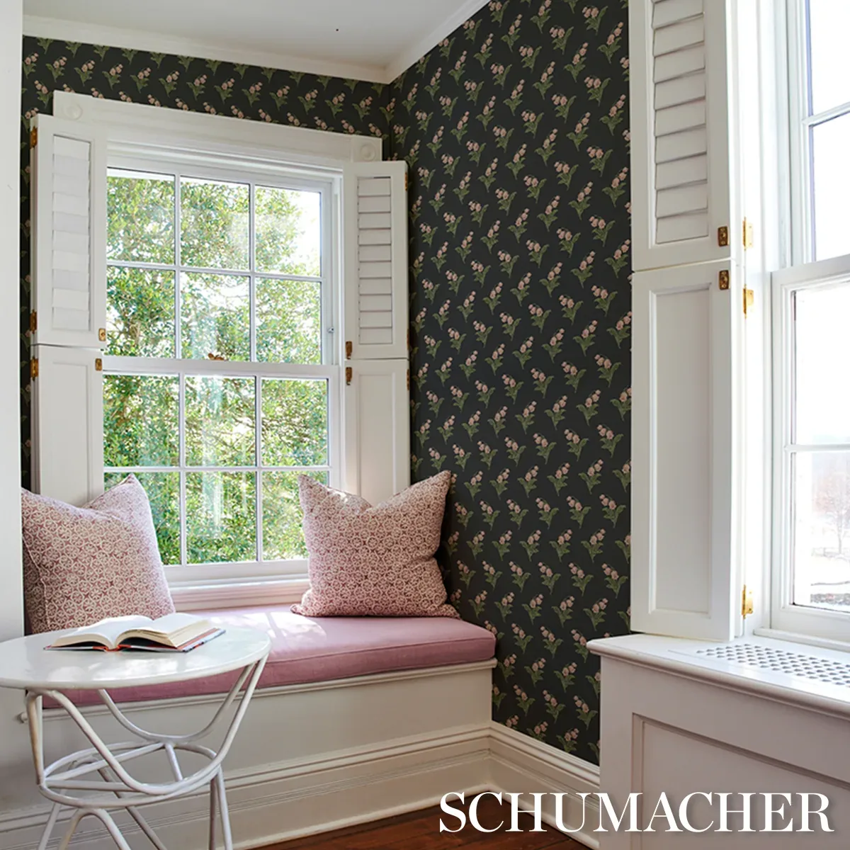 LILY OF THE VALLEY - MIDNIGHT Schumacher Wallpaper | Wallpap LILY OF THE VALLEY MIDNIGHT Schumacher Wallpaper wallpaper - SKU 5016282
