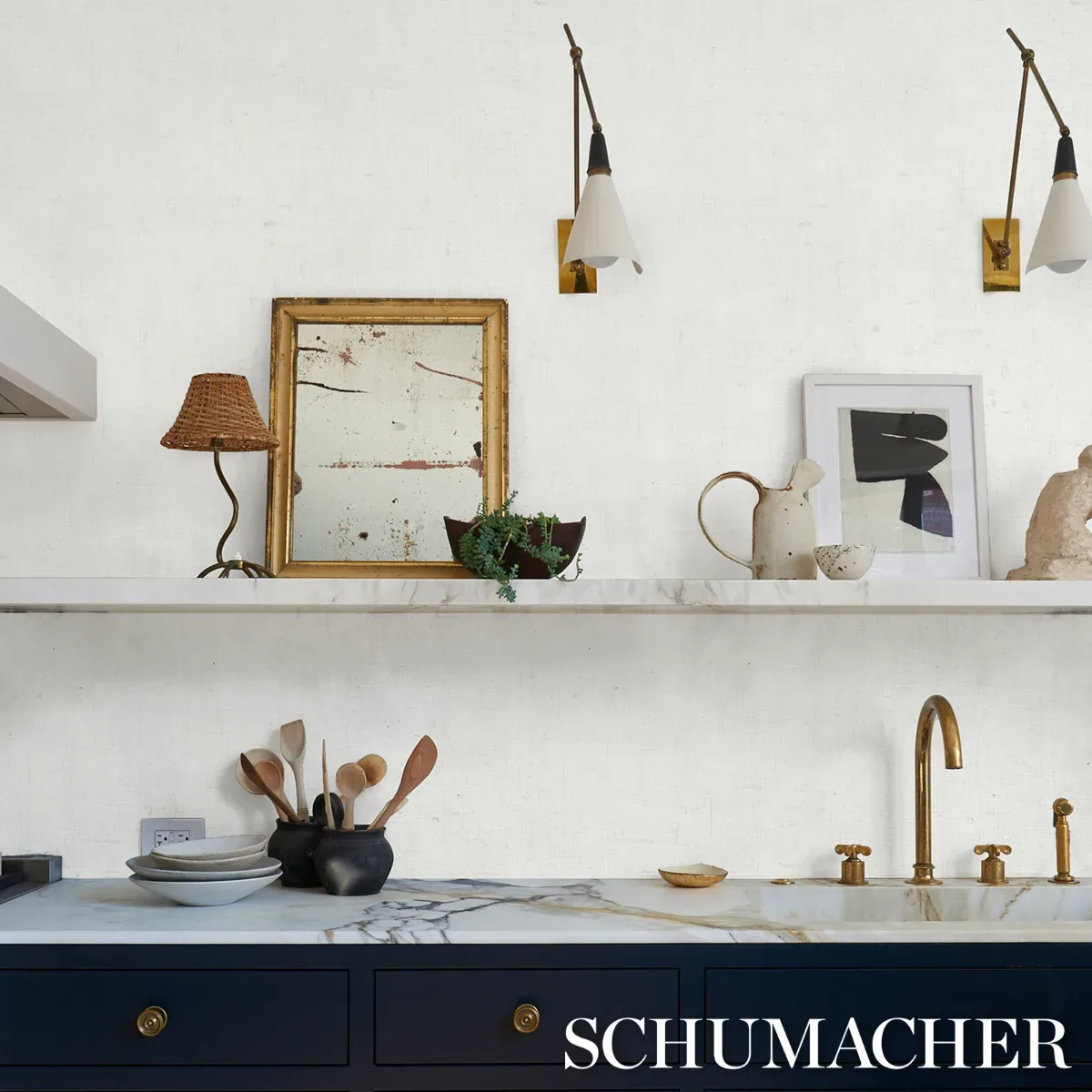 LINEN BARK WHITE Schumacher Wallpaper wallpaper - SKU 5012960