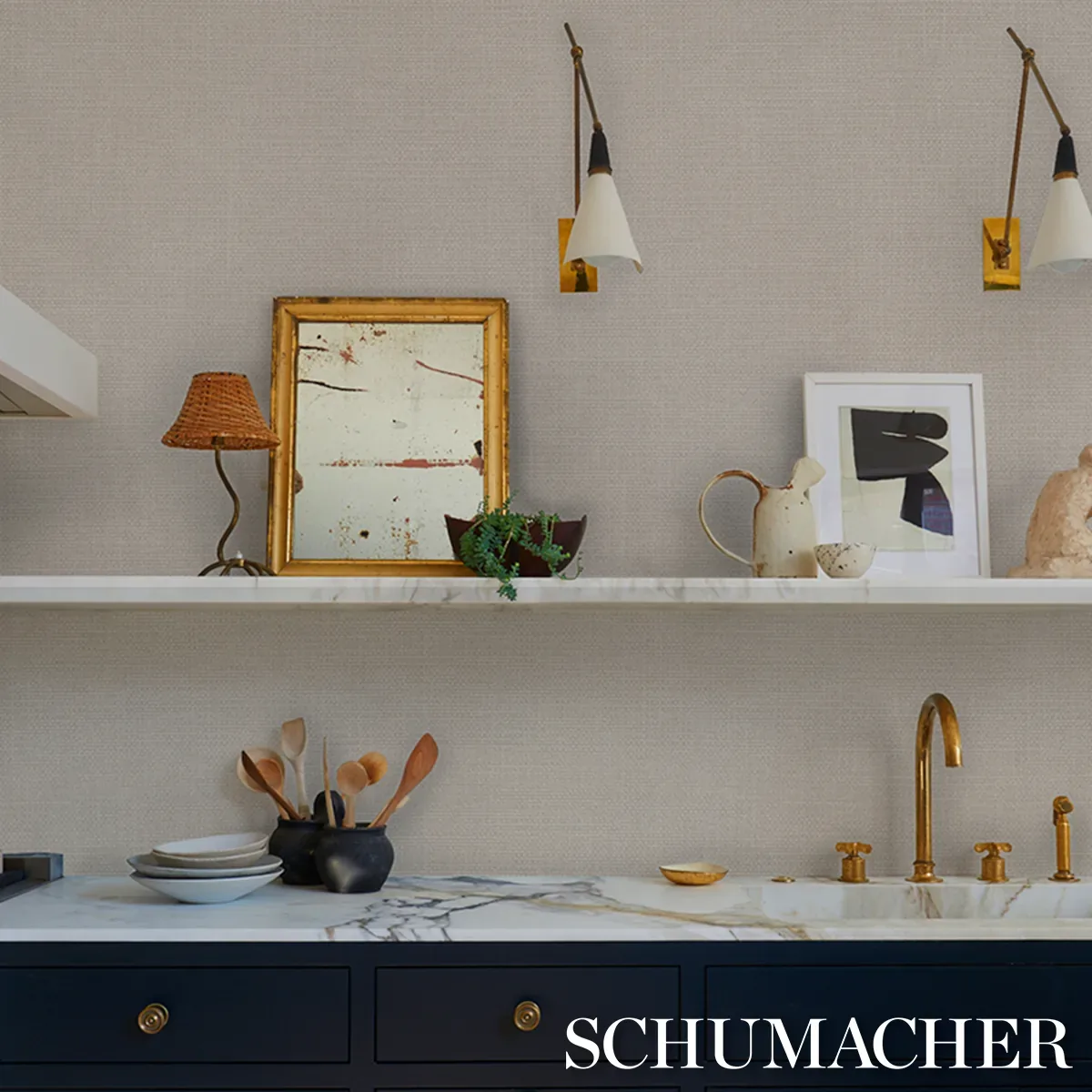 LINEN GESSO VINYL FLAX Schumacher Wallpaper wallpaper - SKU 5017283