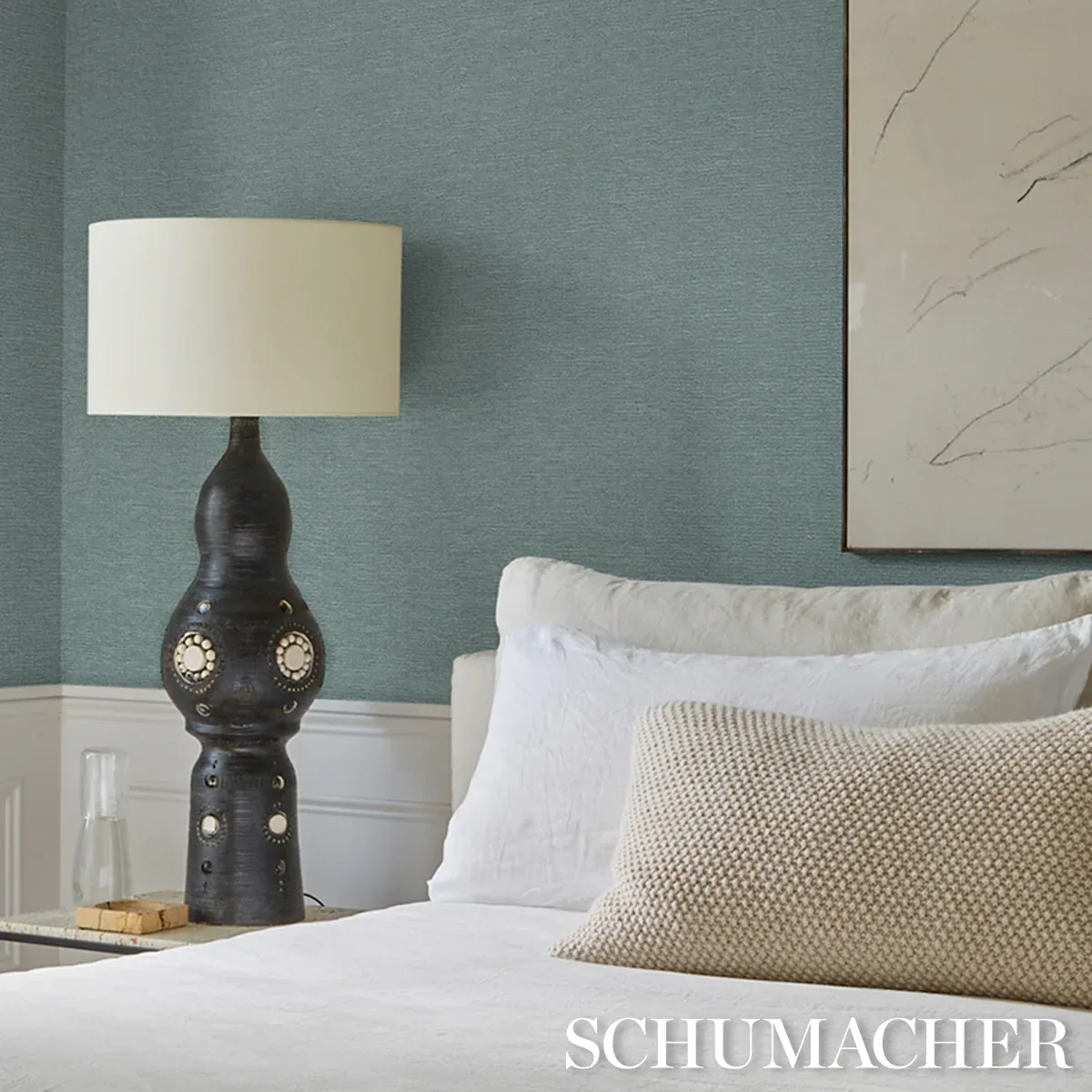 LINEN PLISSÉ WALLCOVERING ADRIATIC BLUE Schumacher Wallpaper wallpaper - SKU 5015890