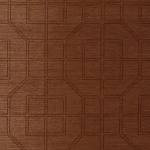 Schumacher LINYI EMBROIDERED FRET SISAL wallpaper, color CHESTNUT, SKU 5003554