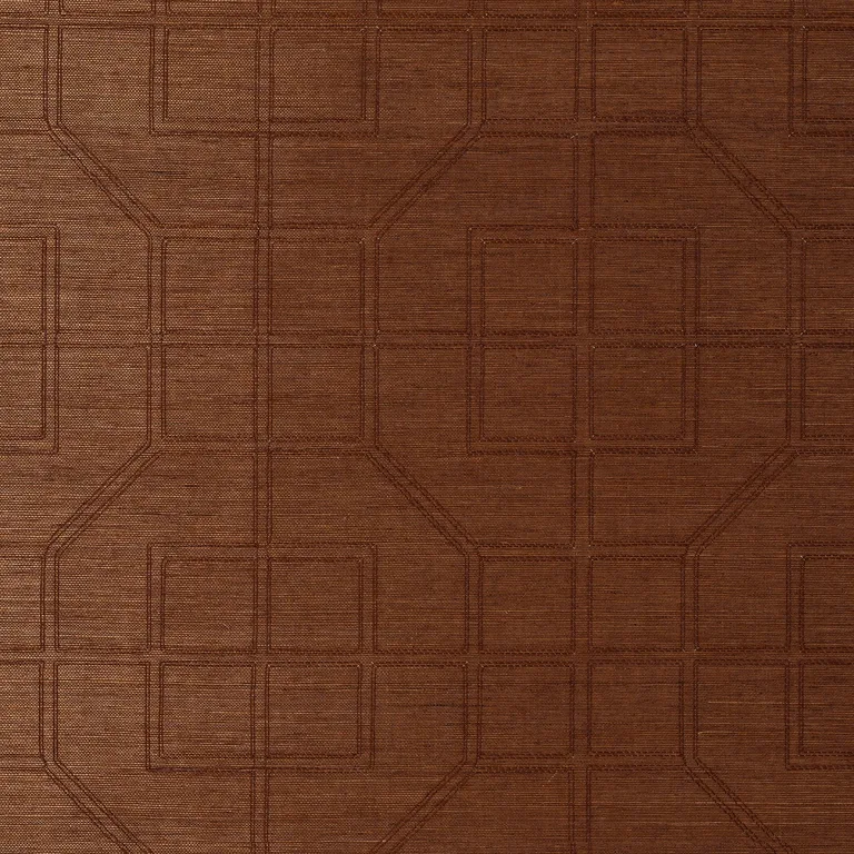 Schumacher LINYI EMBROIDERED FRET SISAL wallpaper, color CHESTNUT, SKU 5003554
