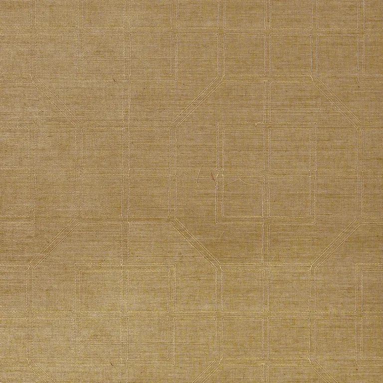 Schumacher LINYI EMBROIDERED FRET SISAL wallpaper, color LINEN, SKU 5003553