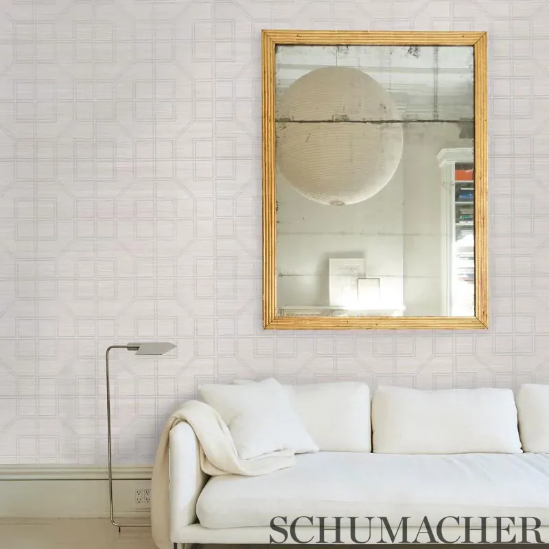 LINYI EMBROIDERED FRET SISAL - NATURAL SHIMMER Schumacher Wa LINYI EMBROIDERED FRET SISAL NATURAL SHIMMER Schumacher Wallpaper wallpaper - SKU 5003555
