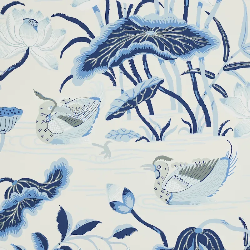 Lotus Garden - PORCELAIN Schumacher Wallpaper | Wallpaper Tw Lotus Garden PORCELAIN Schumacher Wallpaper wallpaper - SKU 5008435