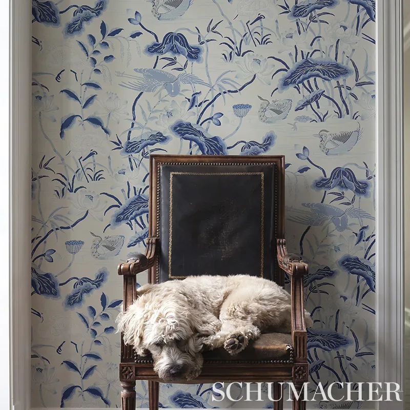 Lotus Garden - PORCELAIN Schumacher Wallpaper | Wallpaper Tw Lotus Garden PORCELAIN Schumacher Wallpaper wallpaper - SKU 5008435