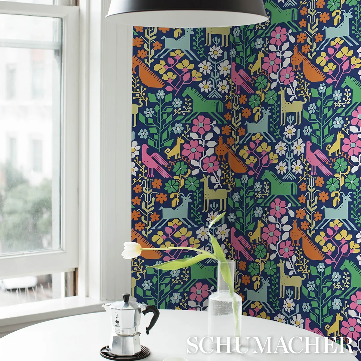 LUPITA - MULTI ON NAVY Schumacher Wallpaper | Wallpaper Twin LUPITA MULTI ON NAVY Schumacher Wallpaper wallpaper - SKU 5013760