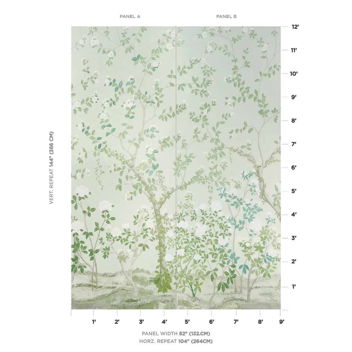 MADAME DE POMPADOUR PANEL SET GREEN Schumacher Wallpaper wallpaper - SKU 5008543
