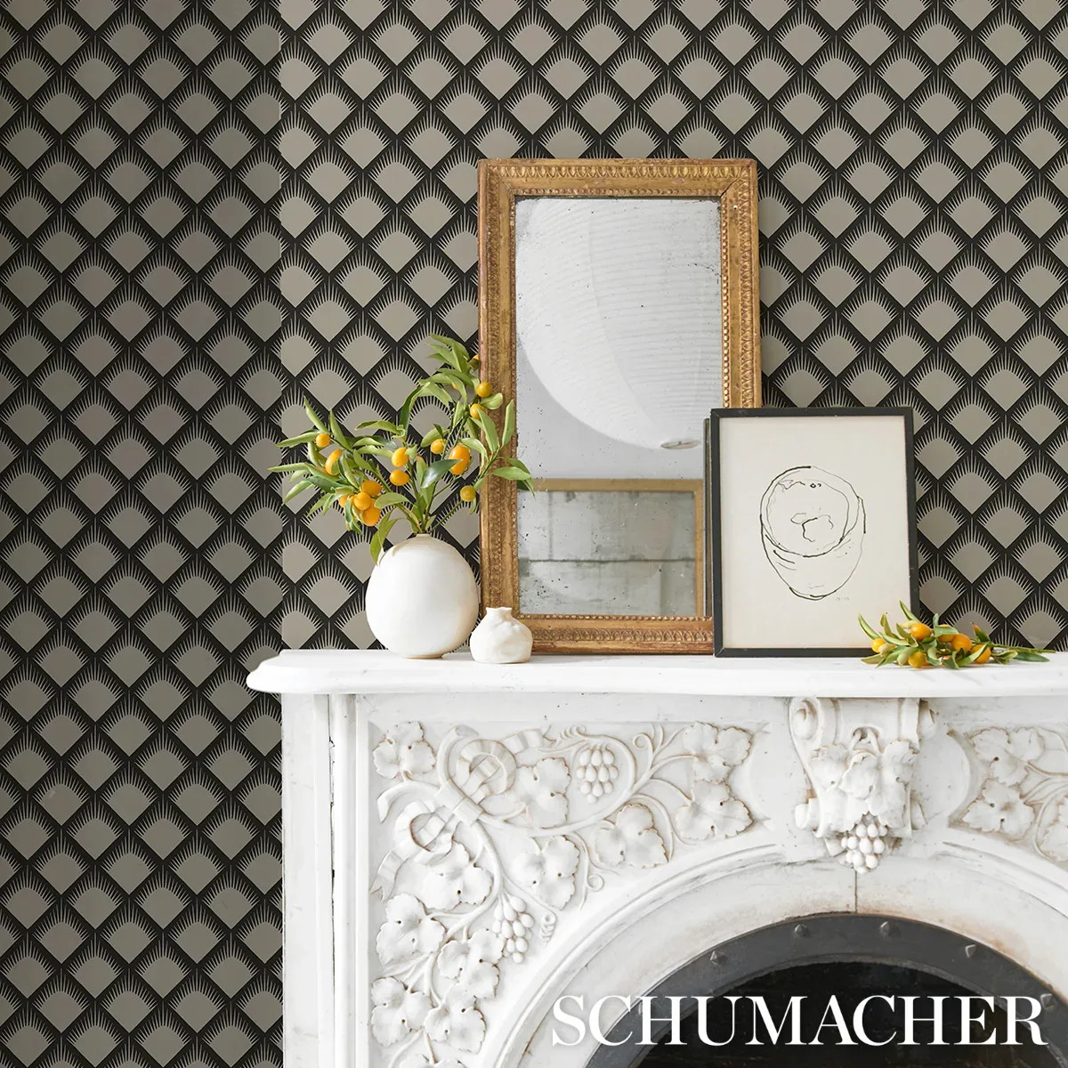 MAIZE BLACK & CREAM Schumacher Wallpaper wallpaper - SKU 5015040