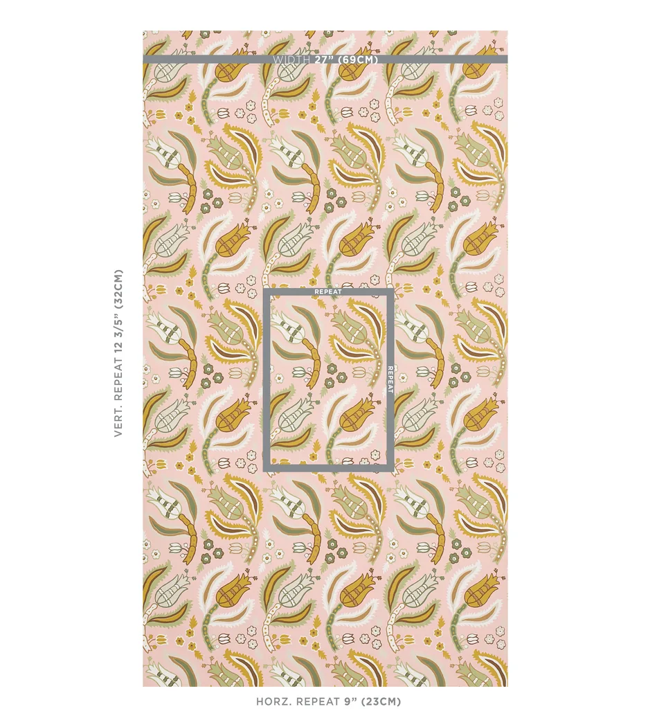 Schumacher MALABAR VINE wallpaper, color BLUSH, SKU 5012342