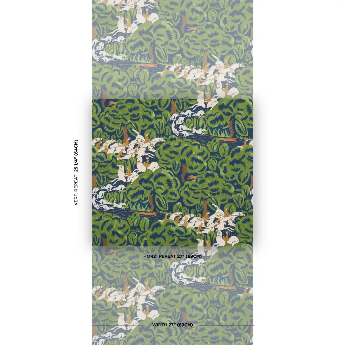 MARGARET SCHLOEMAN'S FOX CHASE NAVY & GREEN Schumacher Wallpaper wallpaper - SKU 5016151