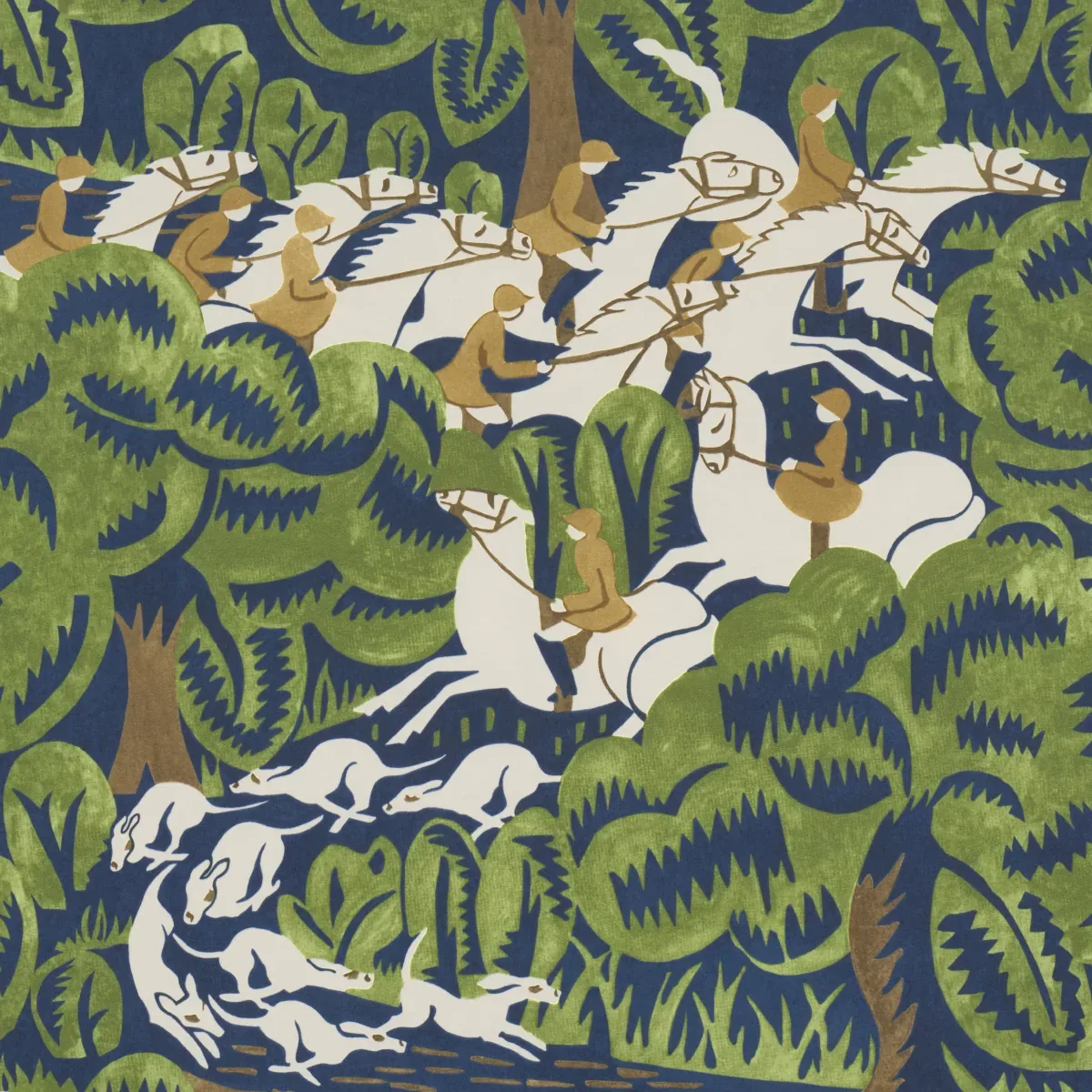 MARGARET SCHLOEMAN'S FOX CHASE NAVY & GREEN Schumacher Wallpaper wallpaper - SKU 5016151
