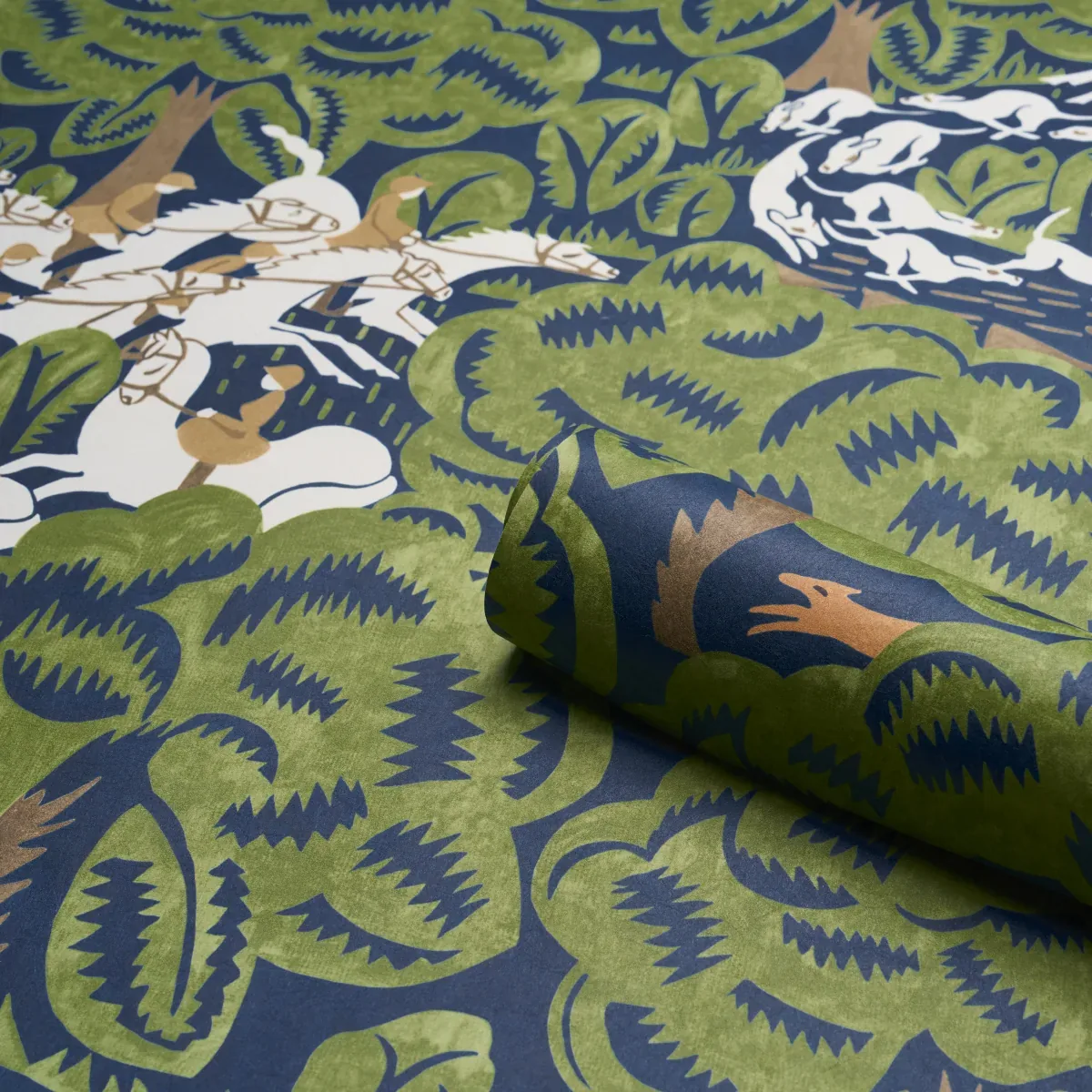 MARGARET SCHLOEMAN'S FOX CHASE NAVY & GREEN Schumacher Wallpaper wallpaper - SKU 5016151