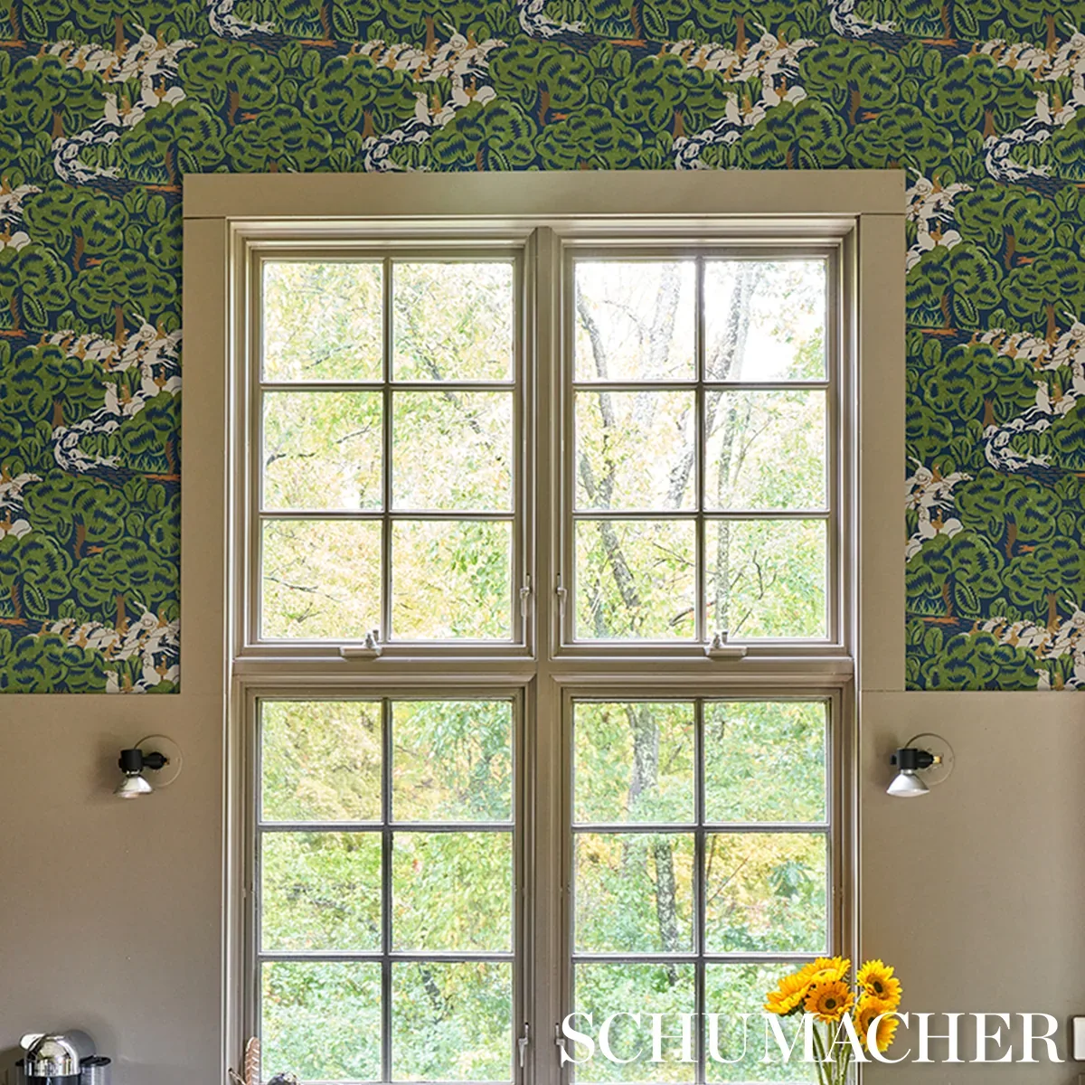 MARGARET SCHLOEMAN'S FOX CHASE NAVY & GREEN Schumacher Wallpaper wallpaper - SKU 5016151