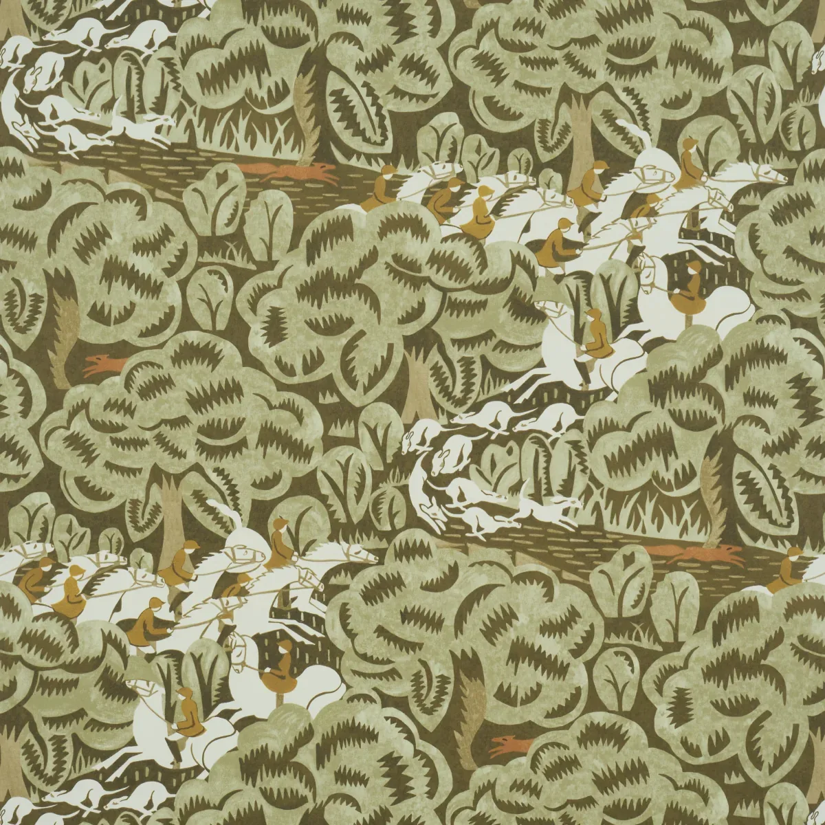 MARGARET SCHLOEMAN'S FOX CHASE SAGE & SOFT BROWN Schumacher Wallpaper wallpaper - SKU 5016152