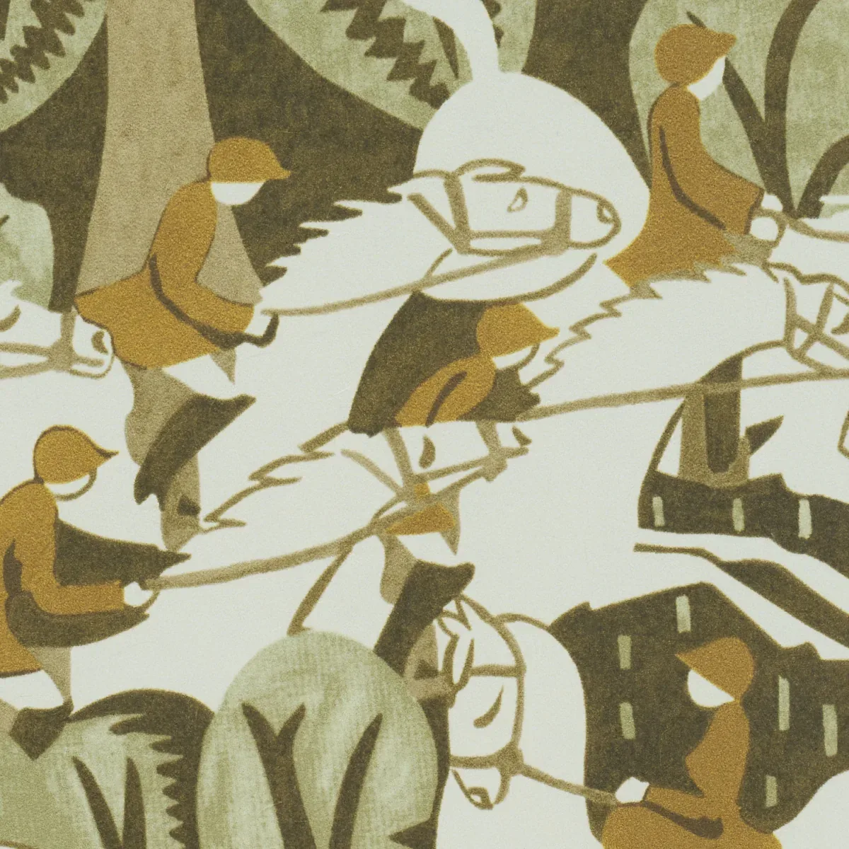 MARGARET SCHLOEMAN'S FOX CHASE SAGE & SOFT BROWN Schumacher Wallpaper wallpaper - SKU 5016152