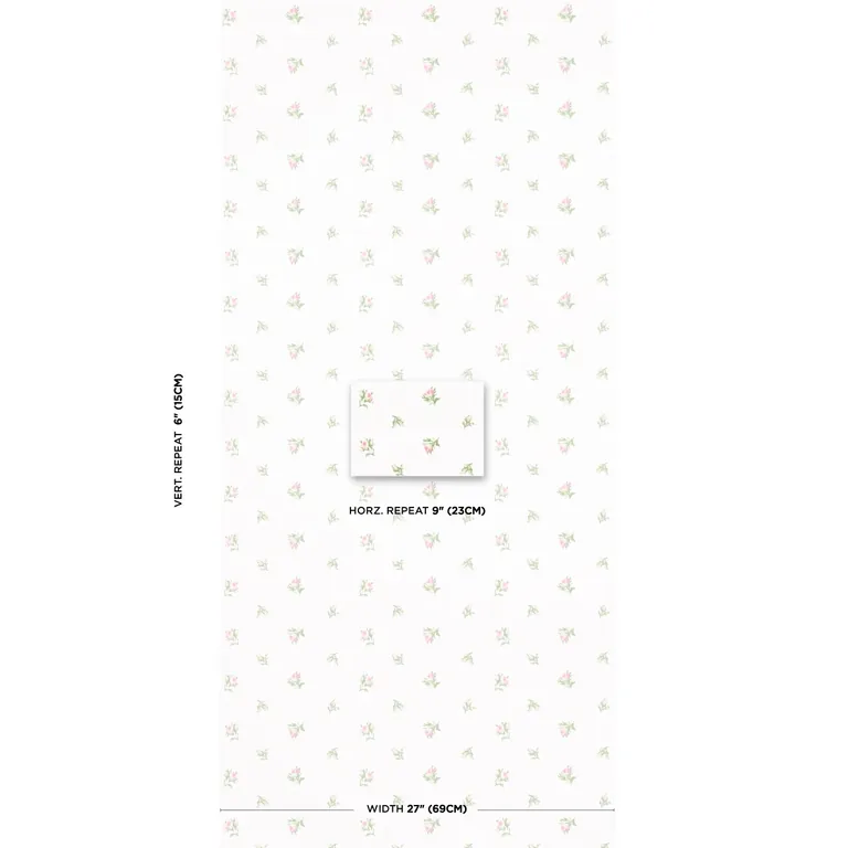 Schumacher MARGIE FLORAL wallpaper, color ROSE, SKU 5014742