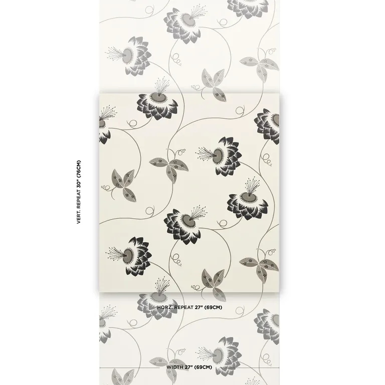 Schumacher MERLIN wallpaper, color BLACK & CREAM, SKU 5015050