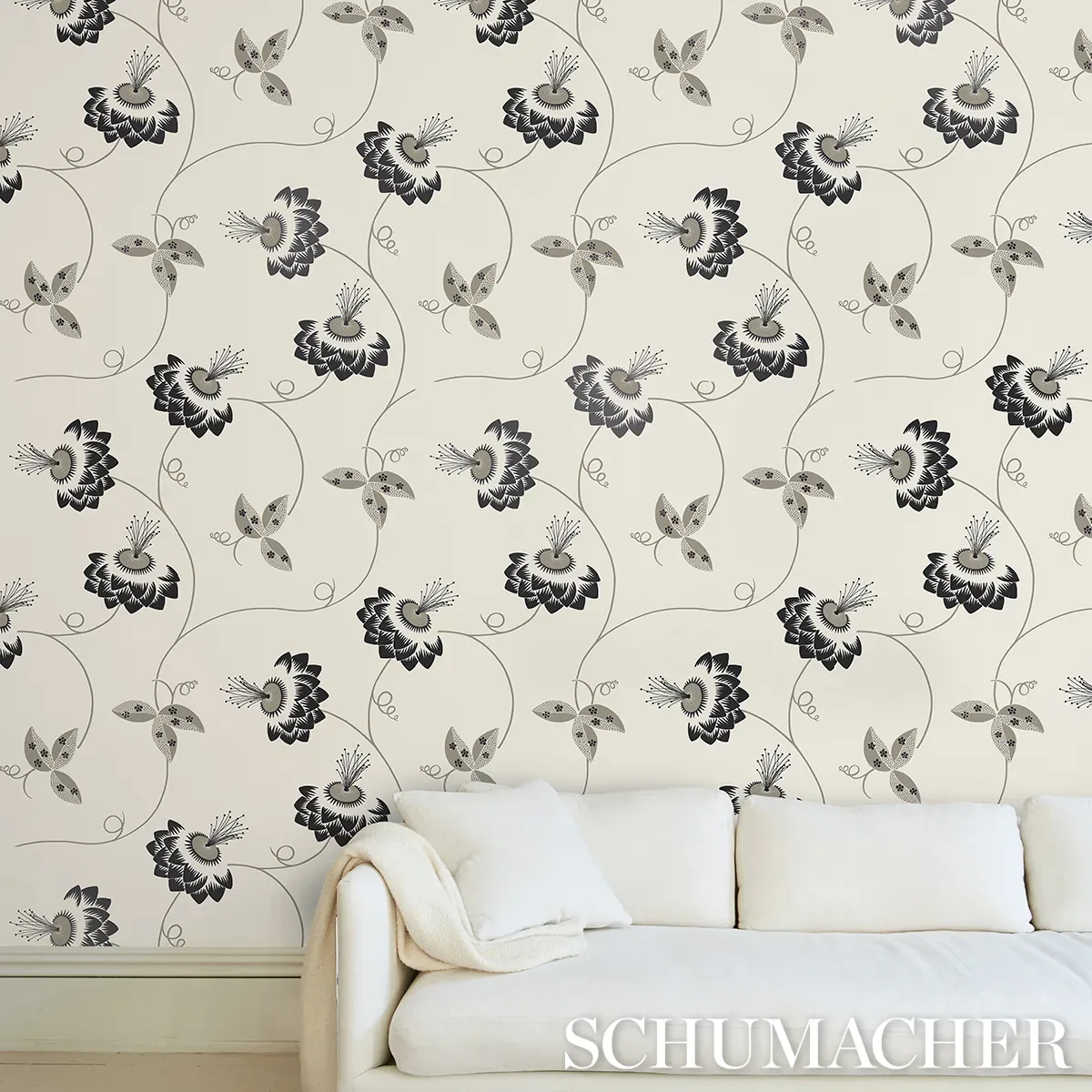 MERLIN BLACK & CREAM Schumacher Wallpaper wallpaper - SKU 5015050
