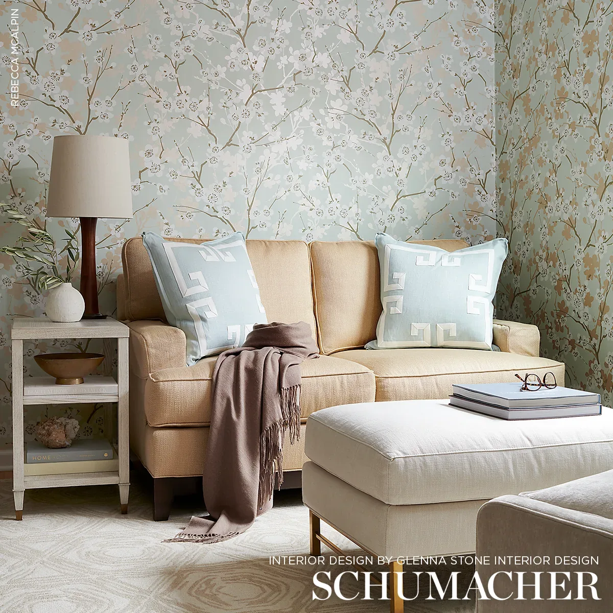 MING CHERRY BLOSSOM AQUA Schumacher Wallpaper wallpaper - SKU 5001070