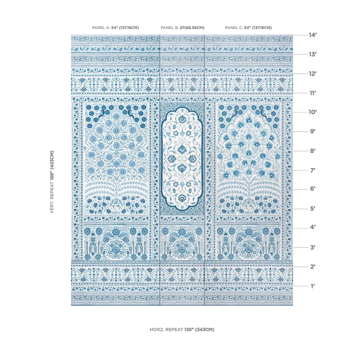 MONTECITO PANEL SET INDIGO Schumacher Wallpaper wallpaper - SKU 5015830
