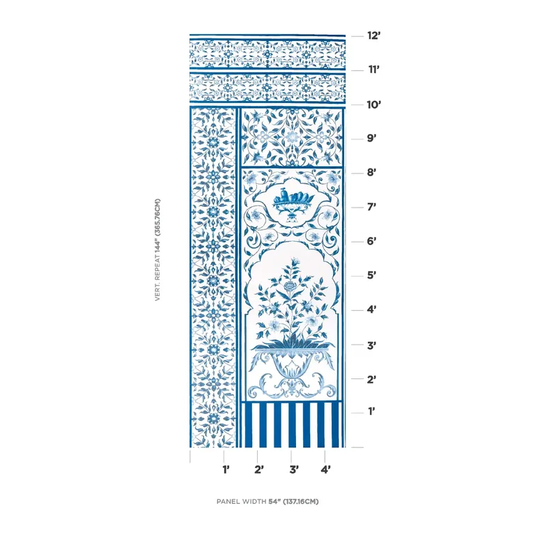Schumacher MUGHAL GARDEN PANEL A wallpaper, color BLUE, SKU 5014410
