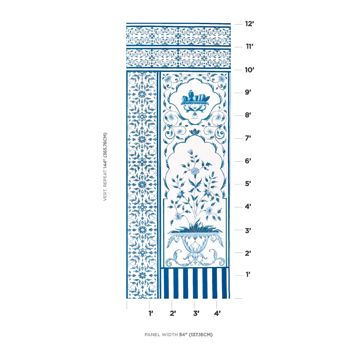 MUGHAL GARDEN PANEL B - BLUE Schumacher Wallpaper | Wallpape MUGHAL GARDEN PANEL B BLUE Schumacher Wallpaper wallpaper - SKU 5014420
