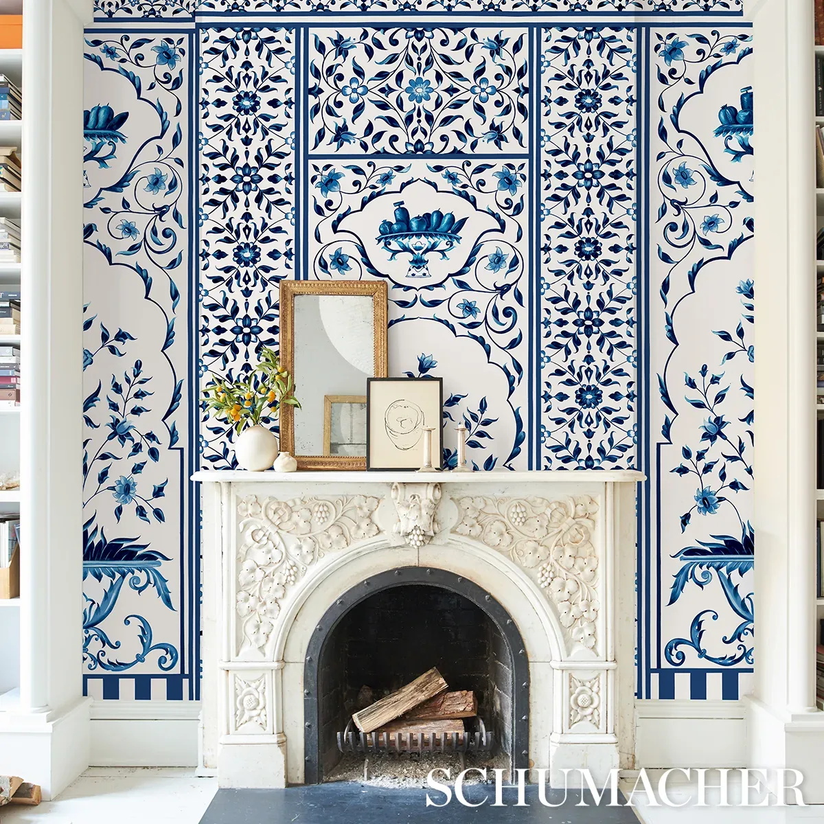 MUGHAL GARDEN PANEL B - BLUE Schumacher Wallpaper | Wallpape MUGHAL GARDEN PANEL B BLUE Schumacher Wallpaper wallpaper - SKU 5014420