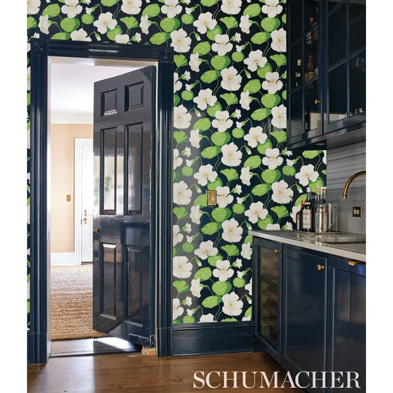 NASTURTIUM - NOIR Schumacher Wallpaper | Wallpaper Twins NASTURTIUM NOIR Schumacher Wallpaper wallpaper - SKU 5010470