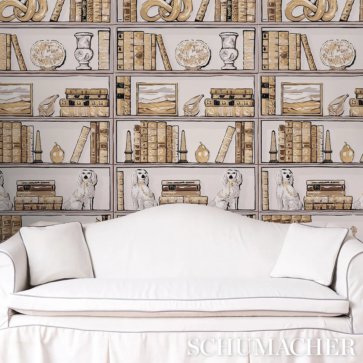 Schumacher NATALIE’S LIBRARY - MOCHA Wallpaper | Buy Online Schumacher NATALIE’S LIBRARY wallpaper, color MOCHA, SKU 5014731