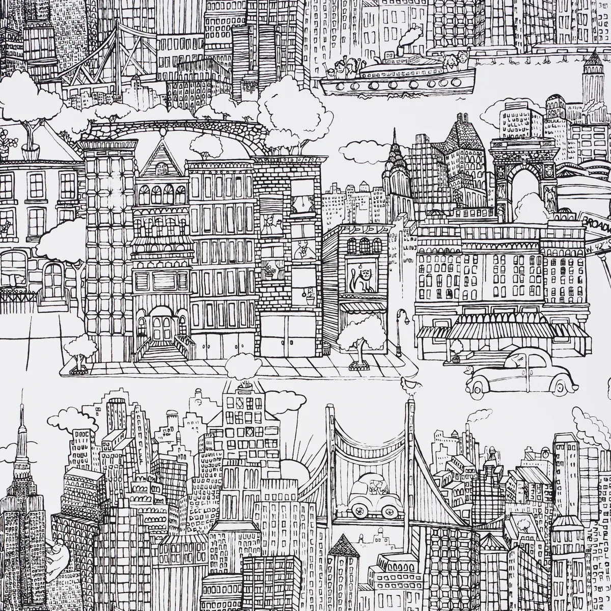 NEW YORK  NEW YORK BLACK ON WHITE Schumacher Wallpaper wallpaper - SKU 2705530