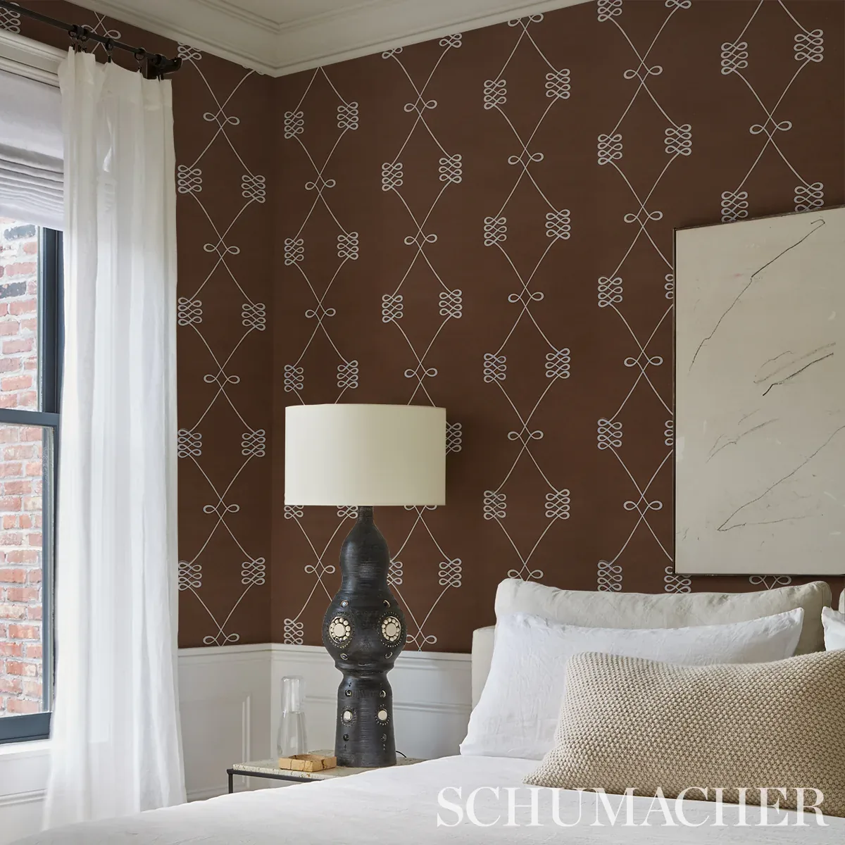 NICOLETTE SILVER ON BROWN Schumacher Wallpaper wallpaper - SKU 5013832