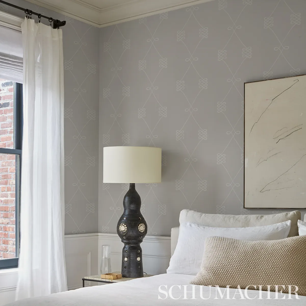 NICOLETTE - WHITE ON GREY Schumacher Wallpaper | Wallpaper T NICOLETTE WHITE ON GREY Schumacher Wallpaper wallpaper - SKU 5013831