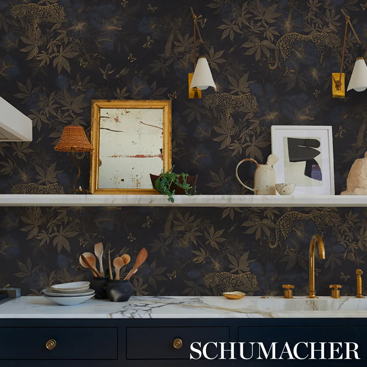 NOCTURNUM - INDIGO & OCHRE Schumacher Wallpaper | Wallpaper NOCTURNUM INDIGO & OCHRE Schumacher Wallpaper wallpaper - SKU 5017571