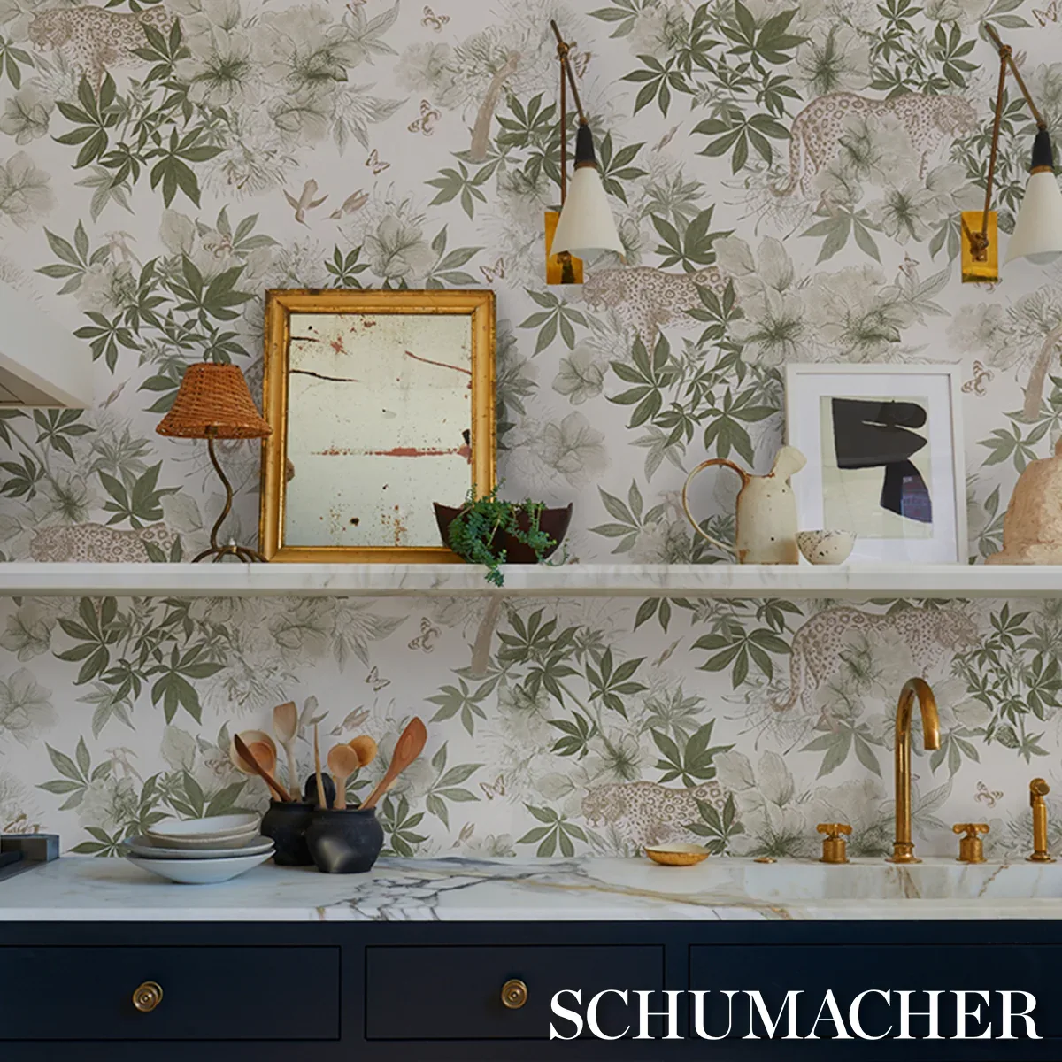 NOCTURNUM IVORY & OLIVE Schumacher Wallpaper wallpaper - SKU 5017570