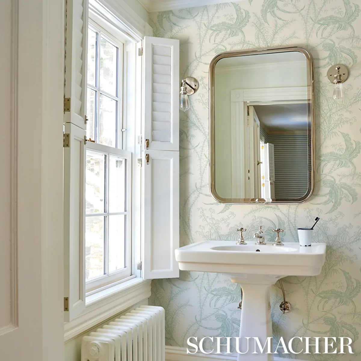 OCEAN TOILE EUCALYPTUS ON LINEN Schumacher Wallpaper wallpaper - SKU 5008721